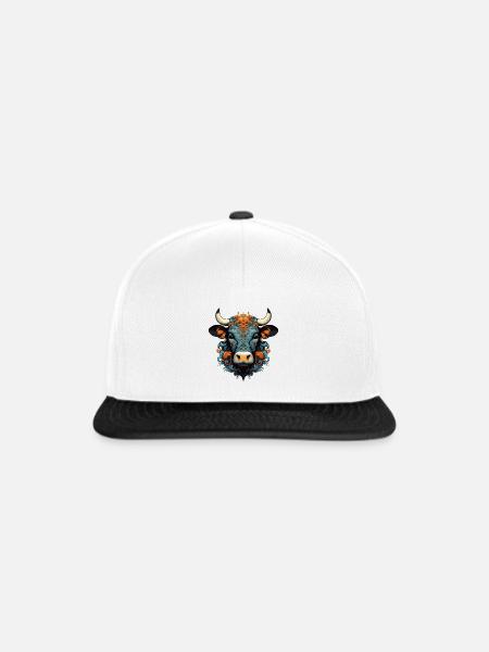 Stier Kopf Ornamente Bunt - Snapback Cap - Weiß/Schwarz
