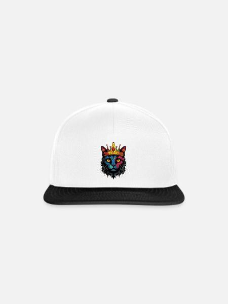 Katzenkönig in Regenbogenfarben - Snapback Cap - Weiß/Schwarz