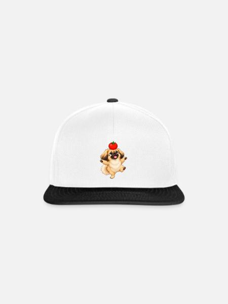 Süßer Pekingese Hund Cartoon Tomate - Snapback Cap - Weiß/Schwarz