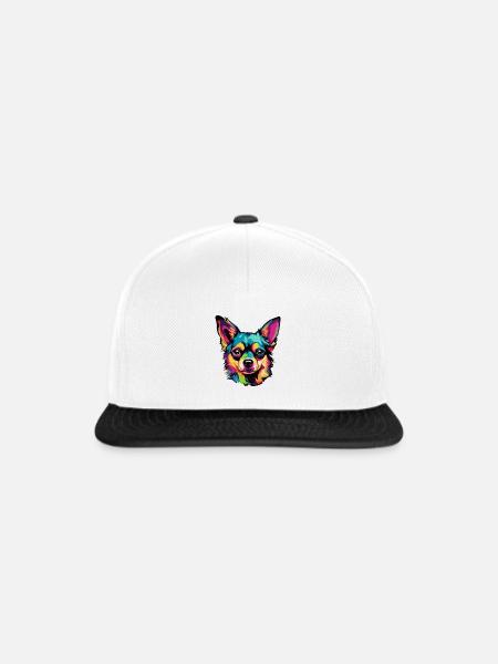 Pop-Art Hundegesicht - Snapback Cap - Weiß/Schwarz