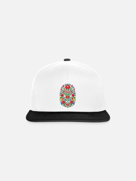 Ungarn | Volkskunst & Blumenornamente - Snapback Cap - Weiß/Schwarz