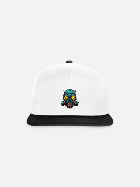 Neon Gasmaske Kopfdesign - Snapback Cap - Weiß/Schwarz