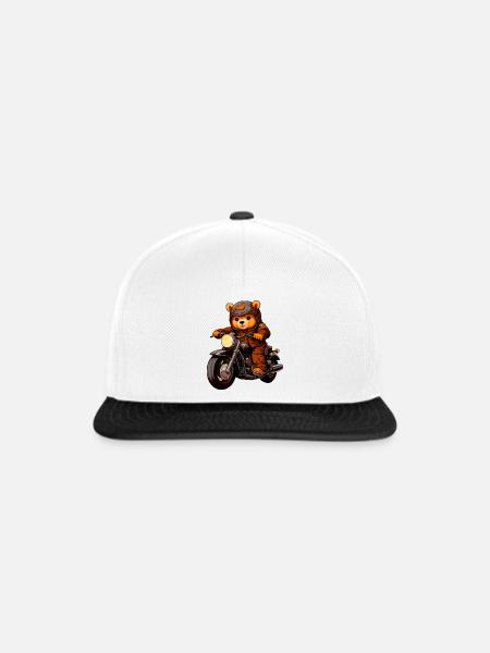 Motorrad Bären Teddy - Snapback Cap - Weiß/Schwarz
