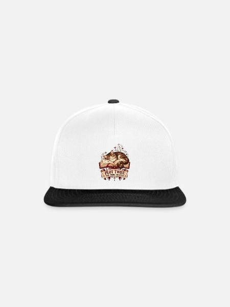 Bücherkater – Katze & Bücher T-Shirt - Snapback Cap - Weiß/Schwarz