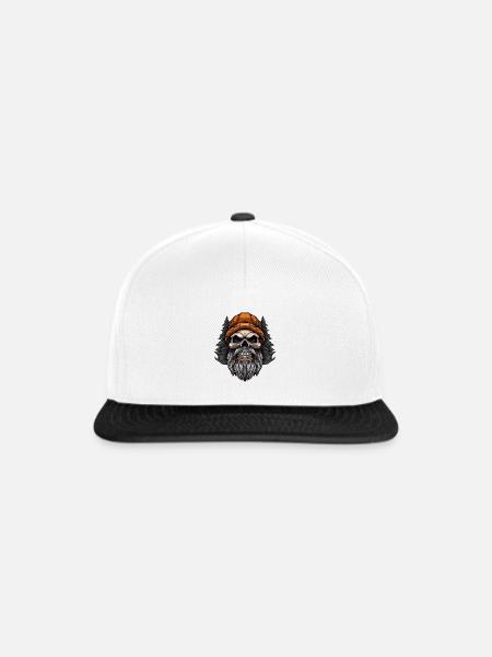 Totenkopf mit Bart und Mütze - Snapback Cap - Weiß/Schwarz