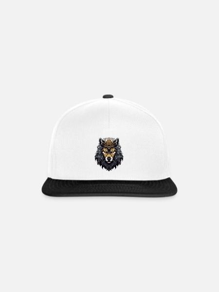 Wolf Kopf mit Krone - Snapback Cap - Weiß/Schwarz