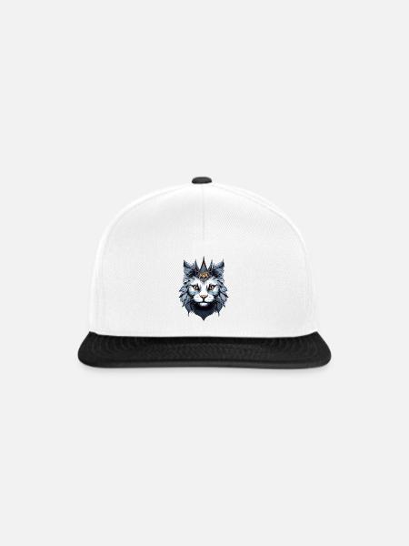 Katze Kopf mit Krone - Snapback Cap - Weiß/Schwarz