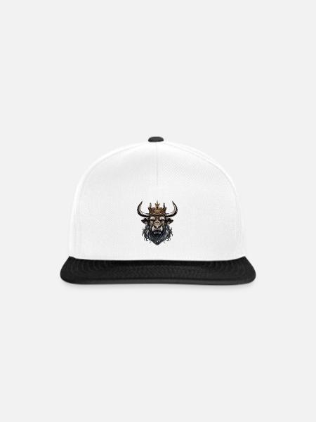 Stier Kopf mit Krone - Snapback Cap - Weiß/Schwarz