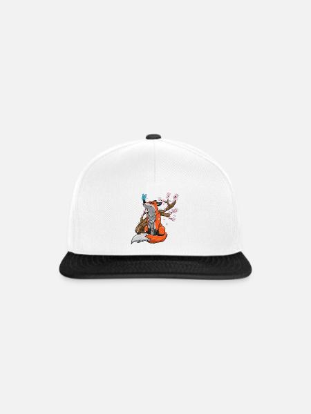 Fuchs Kirschblüten - Snapback Cap - Weiß/Schwarz