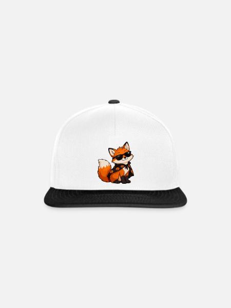 Fuchs mit Sonnenbrille und Kürbiscape - Snapback Cap - Weiß/Schwarz