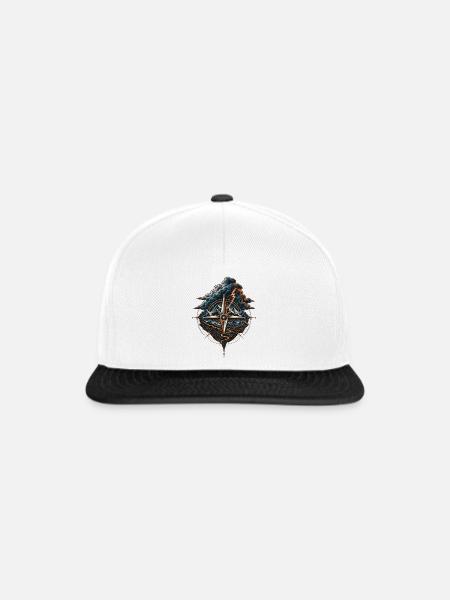 Nordstern Kompass in Berglandschaft - Snapback Cap - Weiß/Schwarz