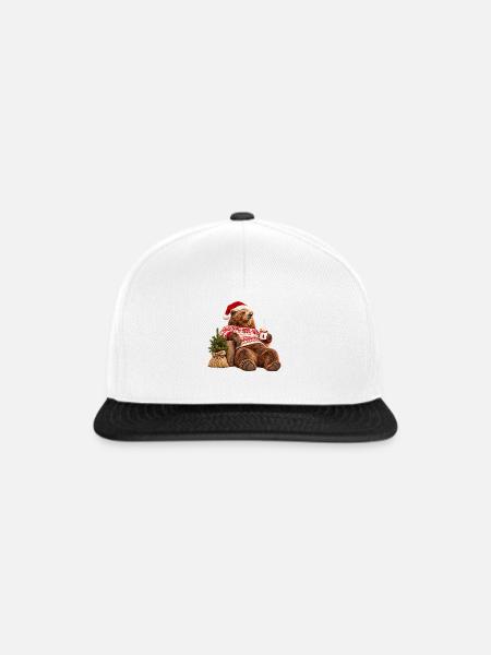 Gemütlicher Weihnachtsbär im Pulloverdesign - Snapback Cap - Weiß/Schwarz