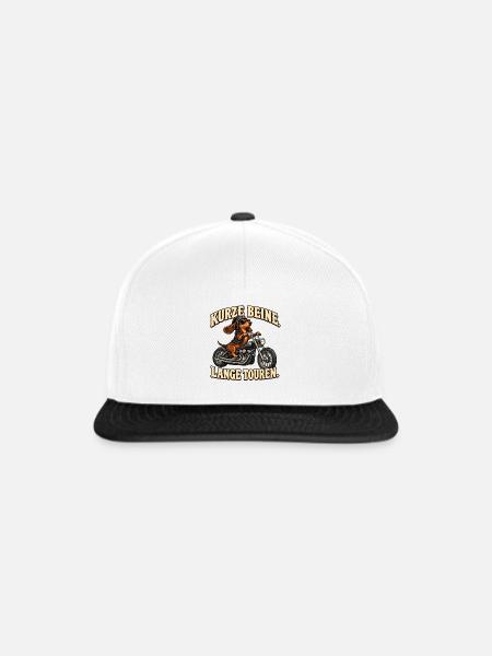 Dackel Motorrad Kurze Beine - Snapback Cap - Weiß/Schwarz