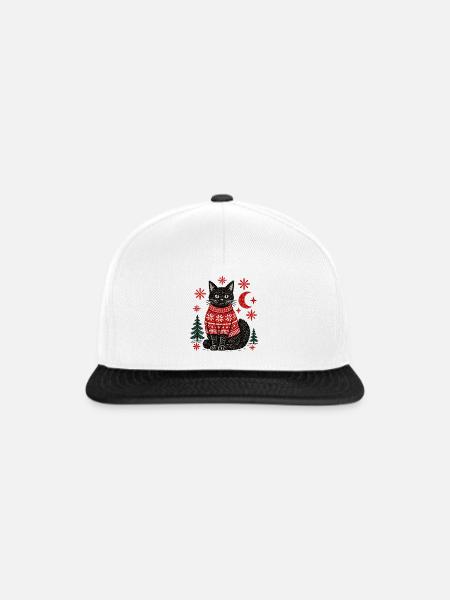 Weihnachtsschwarze Katze im gestrickten Pullover - Snapback Cap - Weiß/Schwarz