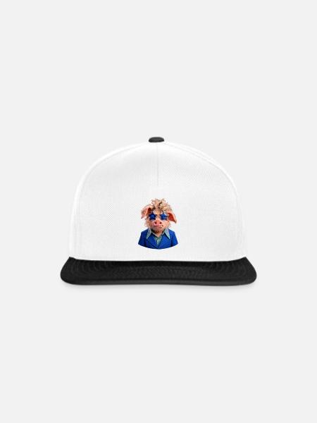 Retro-Schwein mit Sternbrille – Coole 70er-Jahre - Snapback Cap - Weiß/Schwarz