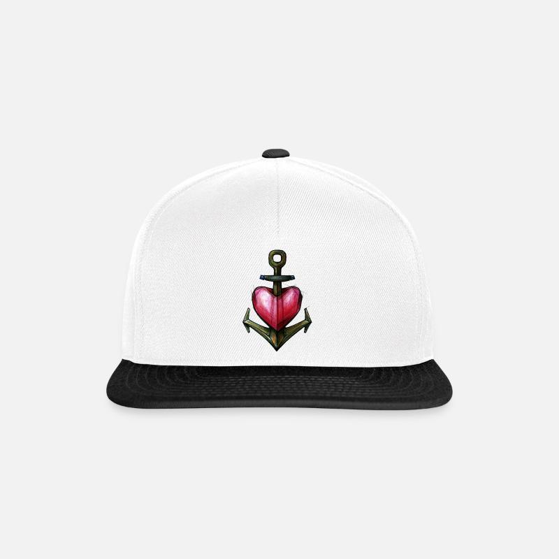 Ancre avec coeur - Casquette snapback - blanc/noir