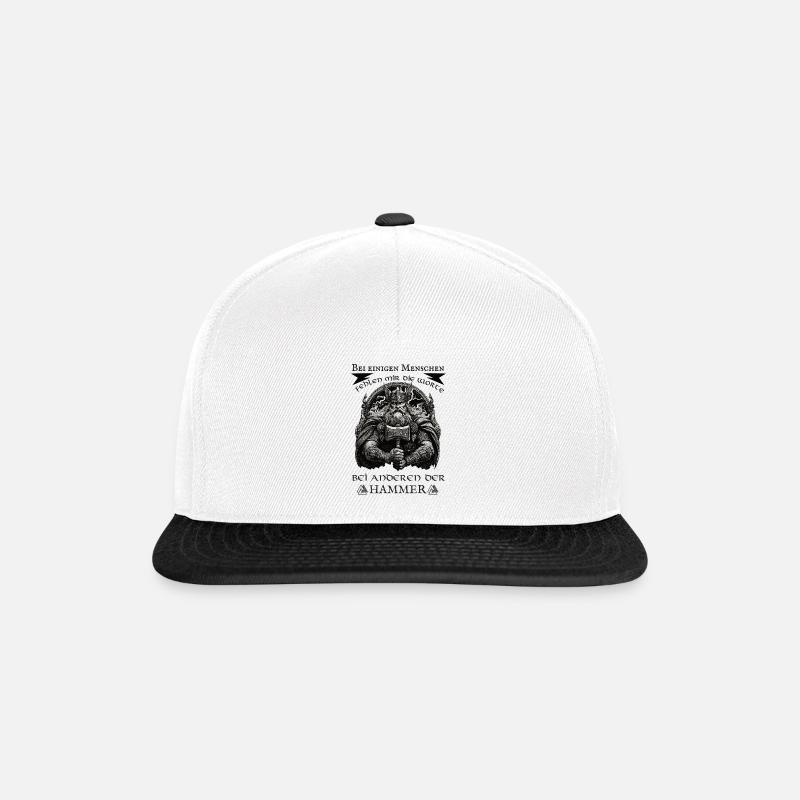 Thor T-Shirt mit Hammer & Lustigem Spruch - Snapback Cap - Weiß/Schwarz