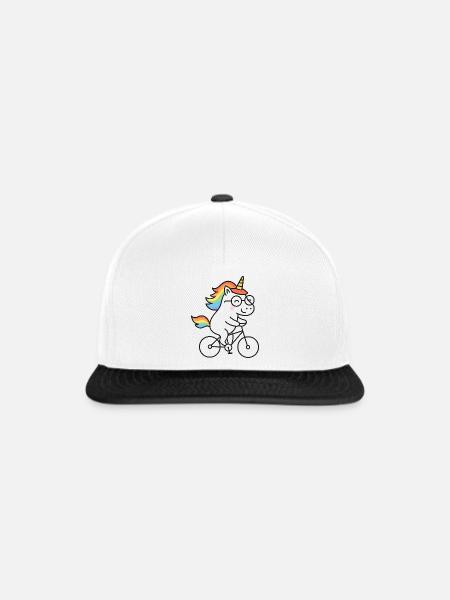 Regenbogen-Einhorn auf Fahrrad - Snapback Cap - Weiß/Schwarz