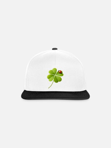 Vierblättriger Klee mit Marienkäfer - Snapback Cap - Weiß/Schwarz