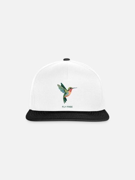 FEEL FREE – Bunter Kolibri Vogel - Snapback Cap - Weiß/Schwarz