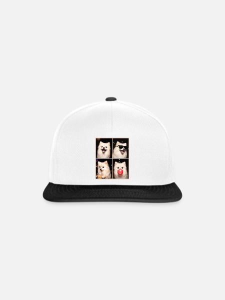 Hunde Zwergspitz Hund - Snapback Cap - Weiß/Schwarz