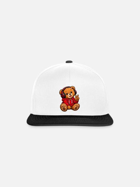 Kuschelbär Kopfhörer Hoodie - Snapback Cap - Weiß/Schwarz