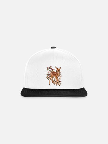 Rehkitz und Hagebutten - Snapback Cap - Weiß/Schwarz