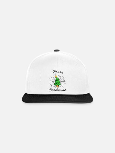 Merry Christmas - Tannenbaum mit Stern, Strahlen - Snapback Cap - Weiß/Schwarz
