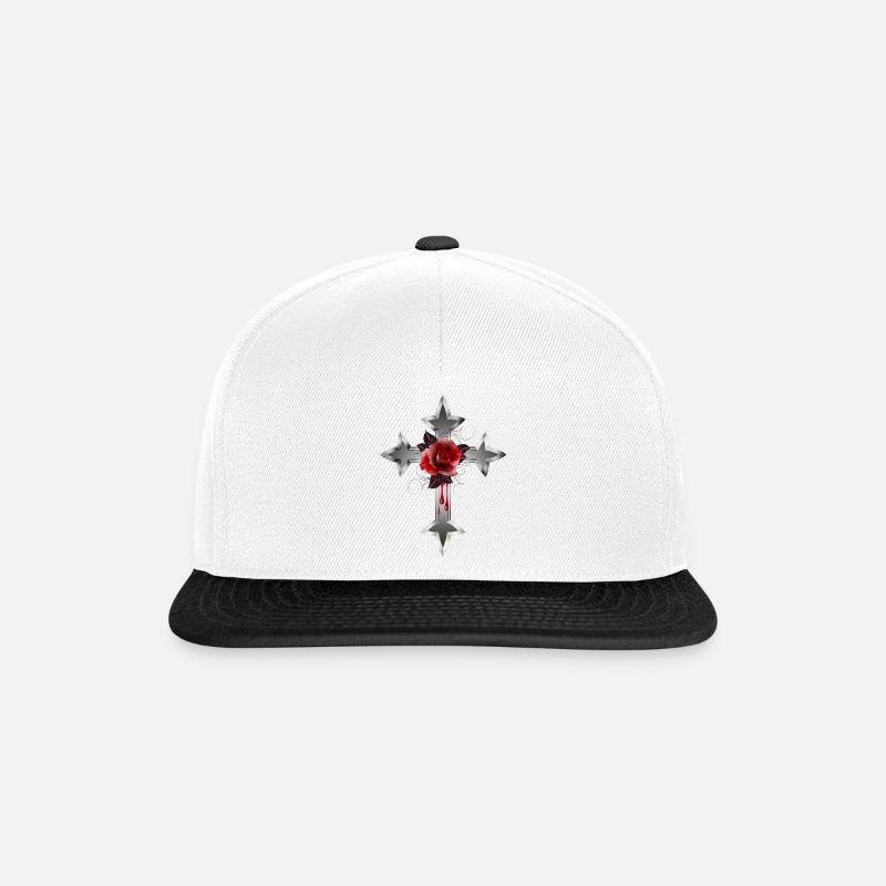 expressive gothic cross with red rose - Snapback Cap - white/black