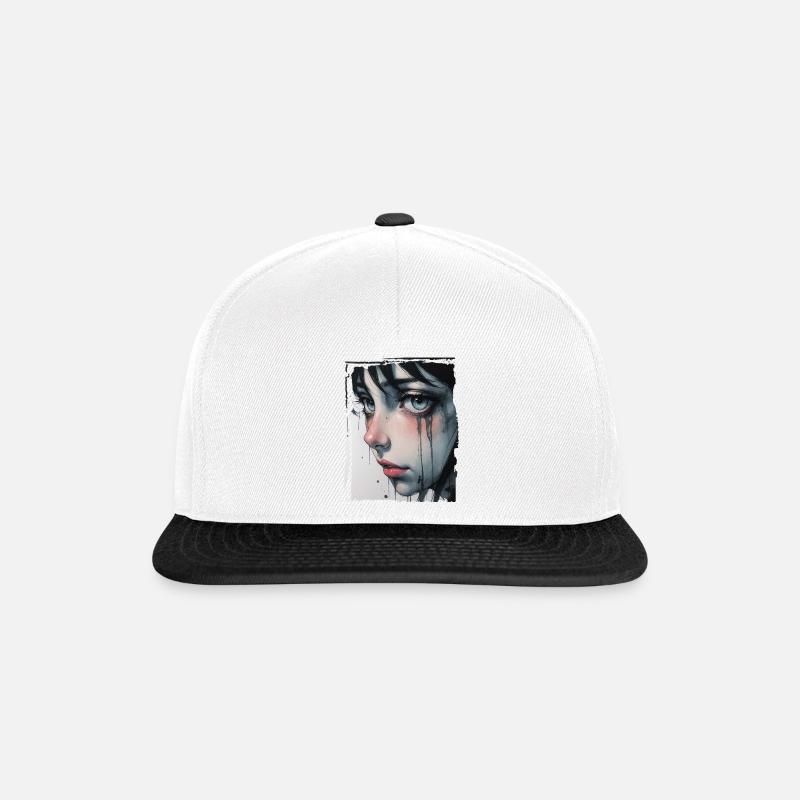 Anime Mädchen mit Tränen - Snapback Cap - Weiß/Schwarz