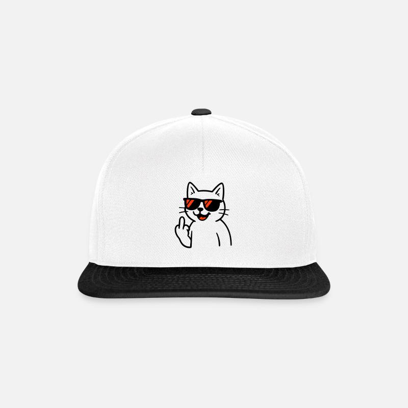 Katze mit Sonnenbrille und Stinkfinger - Snapback Cap - Weiß/Schwarz