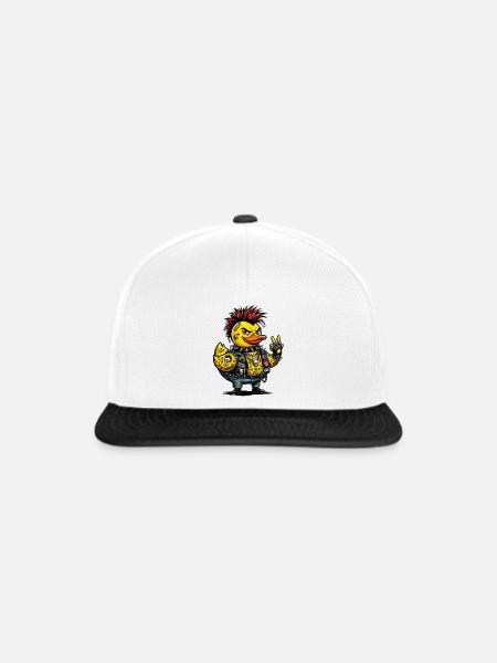 Männliche Punk-Gummiente mit Irokesenschnitt - Snapback Cap - Weiß/Schwarz
