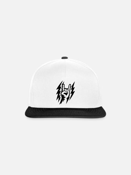 Rock Handzeichen Blitze Symbol Schwarz - Snapback Cap - Weiß/Schwarz