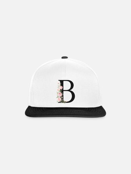 B Buchstabe Monogram Floral - Snapback Cap - Weiß/Schwarz