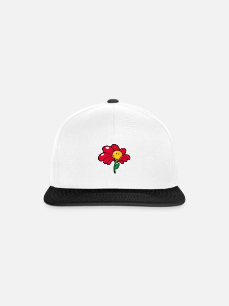Smiley Flower - Snapback Cap - Weiß/Schwarz