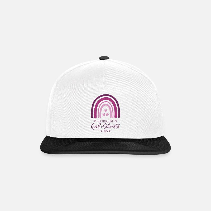 Ich werde eine große Schwester 2025 Regenbogen - Snapback Cap - Weiß/Schwarz