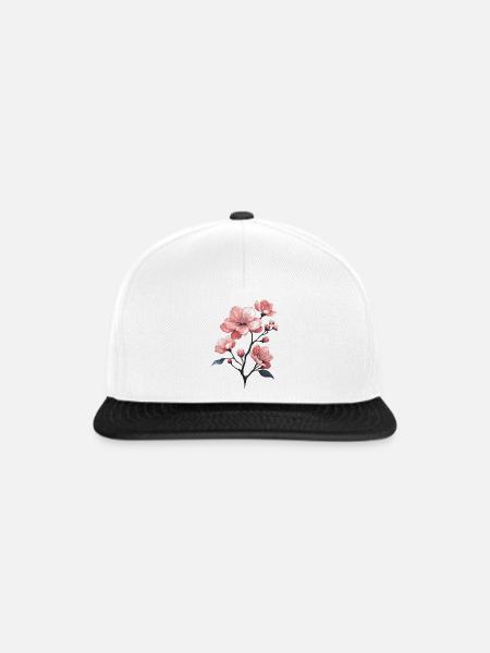 Kirschblüte - Snapback Cap - Weiß/Schwarz