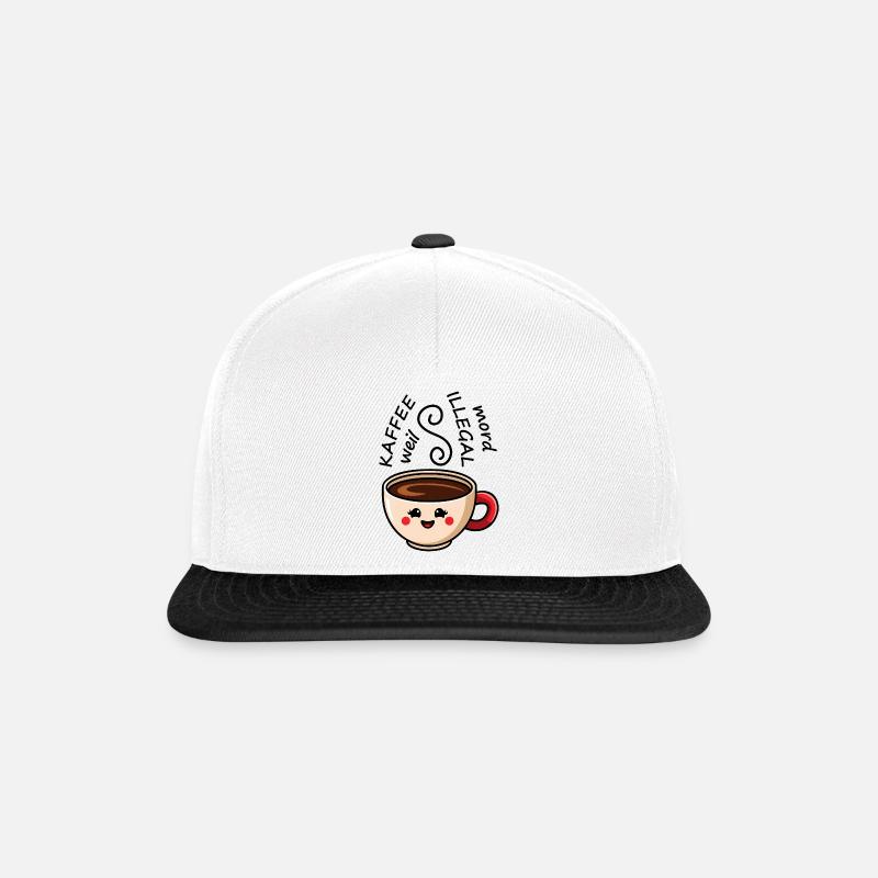 Verspielte Kaffeetasse mit Gesicht - Snapback Cap - Weiß/Schwarz