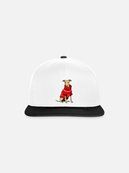 Hund im roten Strickpullover - Snapback Cap - Weiß/Schwarz