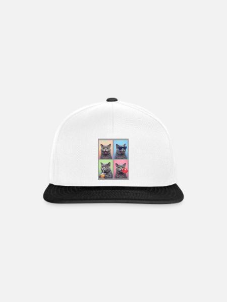 Katzen Britisch Kurzhaar Katze - Snapback Cap - Weiß/Schwarz