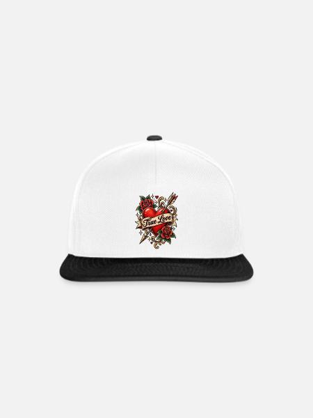 Wahre Liebe – Klassisches Tattoo-Herz - Snapback Cap - Weiß/Schwarz