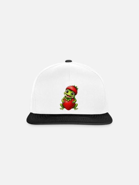 Frosch Erdbeere Süßer Sommer Cartoon - Snapback Cap - Weiß/Schwarz
