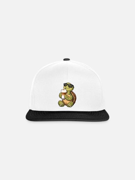 Schildkröte mit Latte Macchiato - Snapback Cap - Weiß/Schwarz