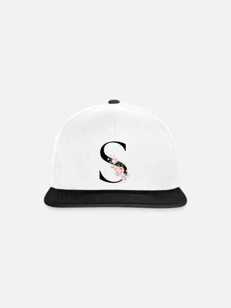 S Buchstabe Monogram Floral - Snapback Cap - Weiß/Schwarz