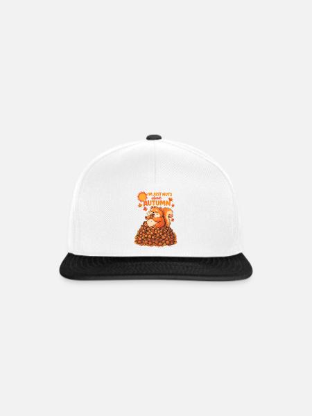 Nuts About Autumn | Dickes Eichhörnchen Design - Snapback Cap - Weiß/Schwarz