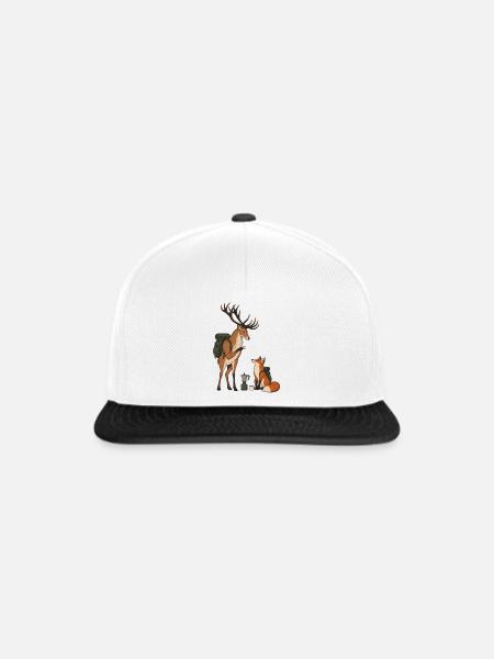 Hirsch & Fuchs – Kaffeepause beim Wandern - Snapback Cap - Weiß/Schwarz