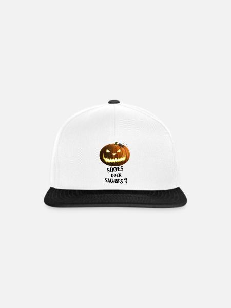 Süßes oder Saures - Kürbis mit Spinne - Snapback Cap - Weiß/Schwarz
