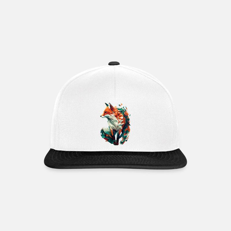 Fuchs Artwork Polygon Origami Orange Grün Edel - Snapback Cap - Weiß/Schwarz