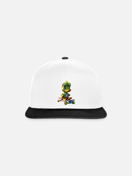 Skater Duck Hero auf Skateboard - Snapback Cap - Weiß/Schwarz