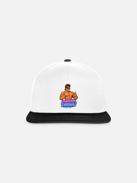 PUMPEN DIGGA Muskelheld Cartoon Bodybuilder - Snapback Cap - Weiß/Schwarz